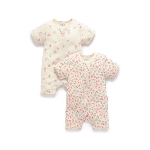 2 Pack Short Sleeve Zip Romper Floral