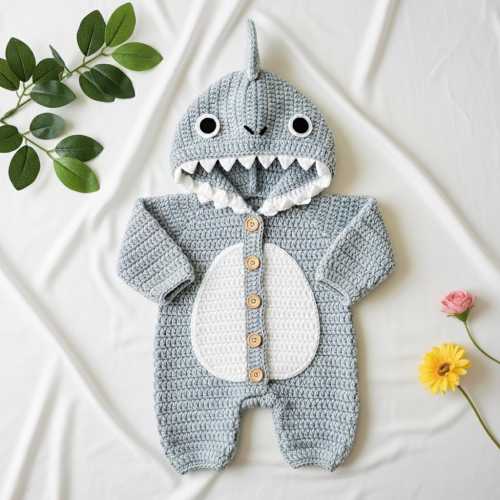 Baby Crochet Outfit Set, Shark Costume Hooded Jumpsuit, Ocean Theme Photo Prop, Baby Clothing Crochet Sweater Babywear outfit Baby outfit