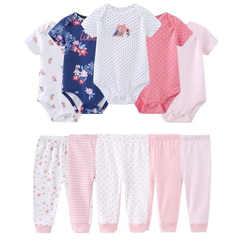 Baby Girl Bodysuit and Pant Set Cotton Ribbed Mix Summer Infant Girls Clothes Outfits 0-12 Month