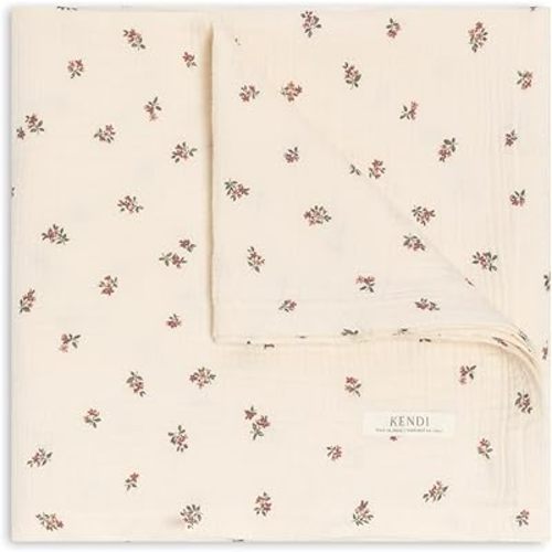 Colored Organics Baby Organic Cotton Swaddle - Infant Receiving Blanket - Helen Floral/Purple + Mauve Muslin