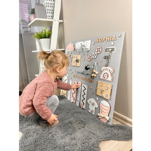 Personalized Toddler Busy Board: Montessori Activity Board, First Birthday Gift