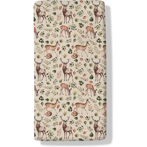 Vintage Deer Boho Leaves Baby Crib Sheets Country Animal Standard Crib Toddler Mattresses Wildlife Nature Nursery Bedding Sheet Crib Mattress Sheets 28x52in