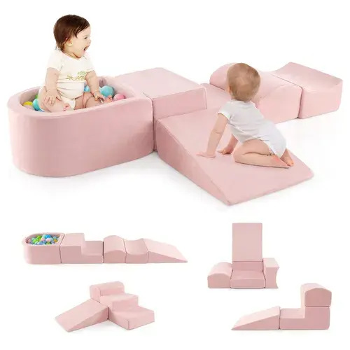 Baby Joy Kids Climb & Crawl Playset Foam Blocks with Ball Pit Pink - 5 pcs | Baby Bunting AU