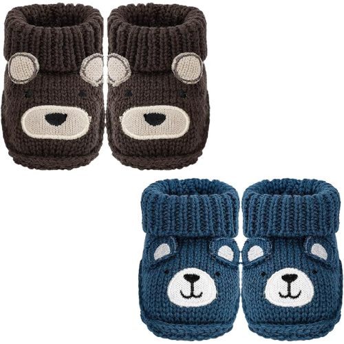 Newborn Knit Booties Soft Baby Sock Boots for Infant Boys Girls First Walkers 2 Pairs, 0-3 Months