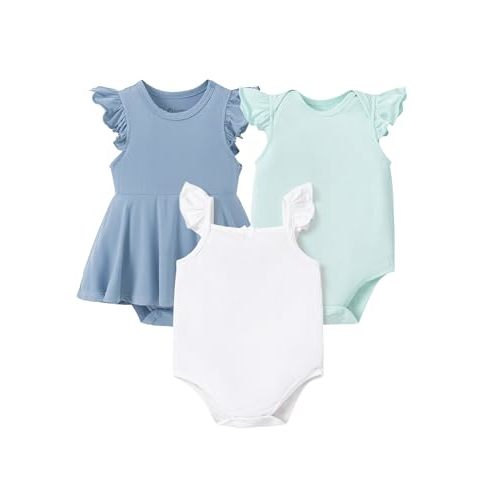 PATPAT Baby Bodysuits 3-Pack - Soft Bamboo Viscose Summer Outfits for Newborn Infant Boy and Girl