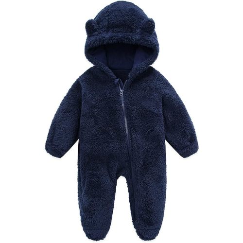 Baby Furry Jumpsuit Infant Bear Onesies Zipper Long Sleeve One-Piece Romper Hoodie Baby Outwear Snowsuit