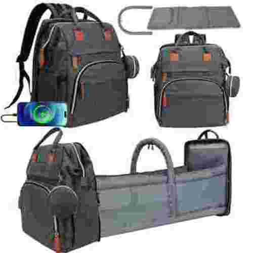 DERSTUEWE Baby Diaper Bag Backpack with Changing Station, Multifunctional Waterproof Portable Baby Bag for Travel, Dark Grey