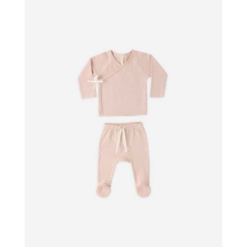 Wrap Top + Footed Pant Set Oat Micro Stripe