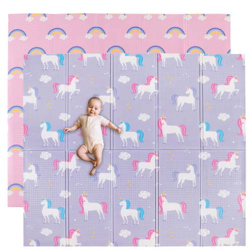 Wildkin Baby Play Mat - Large Folding Foam Play Mat for Infants, Babies, Toddlers, Waterproof, Double-sided (70" x 59") - Unicorn