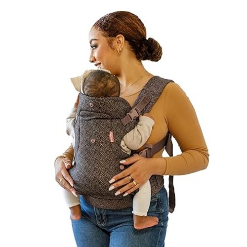Infantino Flip Luxe 4-in-1 Convertible Baby Carrier, Ergonomic Infant to Toddler Carrier, Updated Lumbar Support, Premium Herringbone Fabric, Elevated Accents, Hands-Free Comfort, 7–35 lbs, Onyx