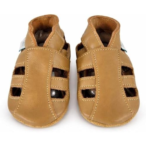 Dotty Fish Soft Sole Leather Baby Sandals - Barefoot, Non-Slip