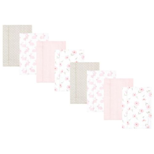 Hudson Baby Boys and Girl Cotton Poly Flannel Burp Cloths 8-Pack, Pink Honey Bunny, One Size