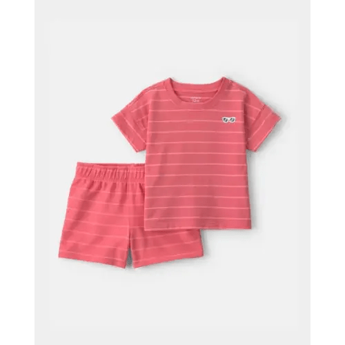 Toddler Boy 2-Piece Stripe Short-Sleeve Top & Short Set - Coral | Carter's