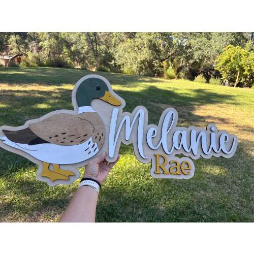 Layered Duck Theme Nursery Name Sign, Mallard Duck Baby Name Sign, 3D Wooden Duck Kids Name Sign for Kids Room, Custom Name Signs, Duck Baby