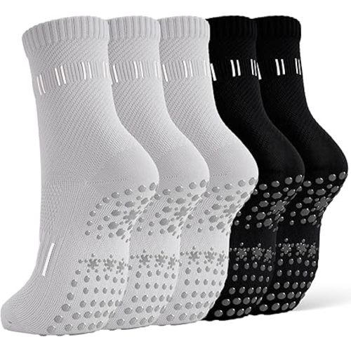 5 Pairs Pilates Socks Yoga Crew Socks with Grips for Women Non Slip
