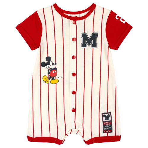 Disney Mickey Mouse Baby Boys' Short Sleeve Baseball Pajama Romper Tusk and Red Mickey Mouse and All Stars