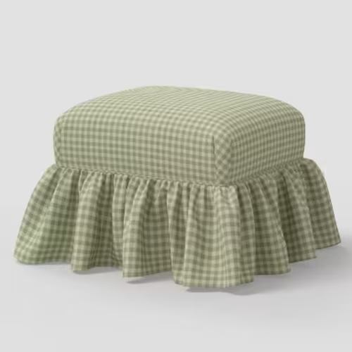 Laura Ruffled Skirt Ottoman in Whitaker Gingham Sage - Threshold™ designed with Studio McGee
