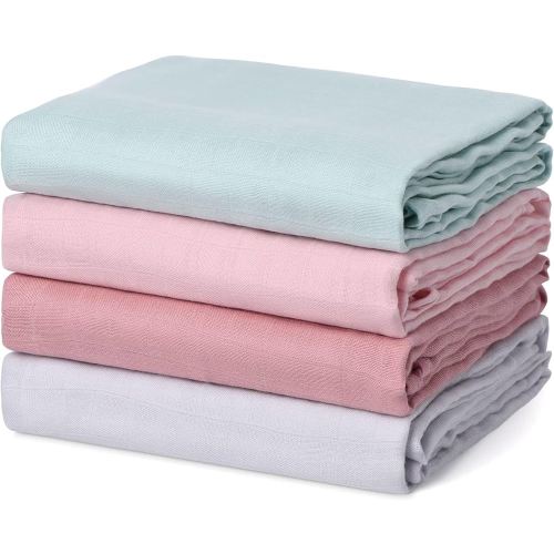Momcozy Muslin Swaddle Blanket, 4 Pack Large 47 X 47 Inches Breathable Swaddling Receiving Blankets for Baby Boy & Girl, Soft and Skin-Friendly Unisex Baby Blankets, Pink Blue