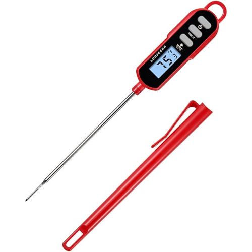 Lonicera Digital Cooking Thermometer for Bread Baking, Food and Water Temperature Measurement. Waterproof and Long Stem with Meat Temp Guide, Display with Backlit (Red)