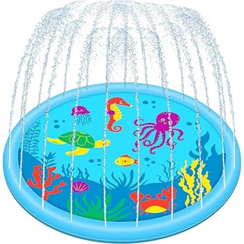 SLOOSH 60" Splash Pad Water Toys - Sprinkler Mat for Toddler Kids Baby Play Water Games Pool Fun, Summer Outdoor Garden Lawn Backyard Party Supplies Gifts for Boys Girls (Sea Themed)