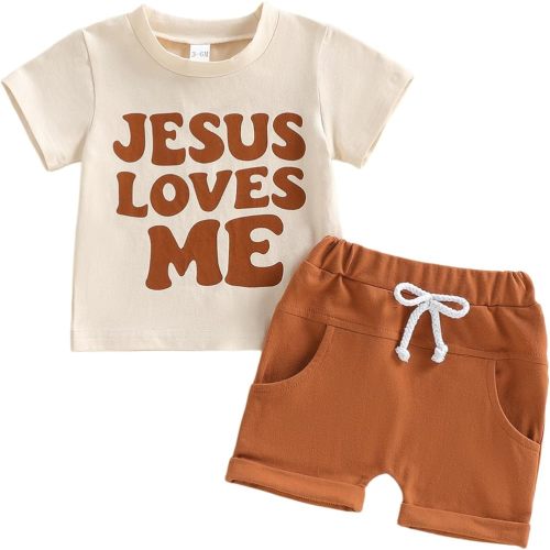 Hekkomird Baby Boy Cute Letter Short Sleeve T-shirt Top And Elastic Drawstring Shorts Toddler Summer Clothes