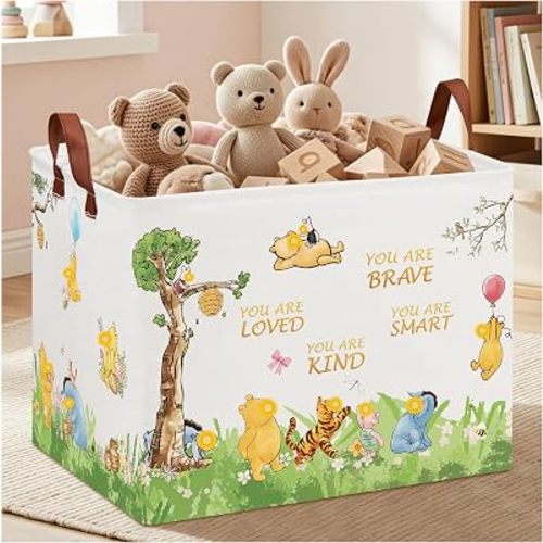 Bear Nursery Decor Laundry Basket, Storage Hamper for Baby Boy Girl Shower