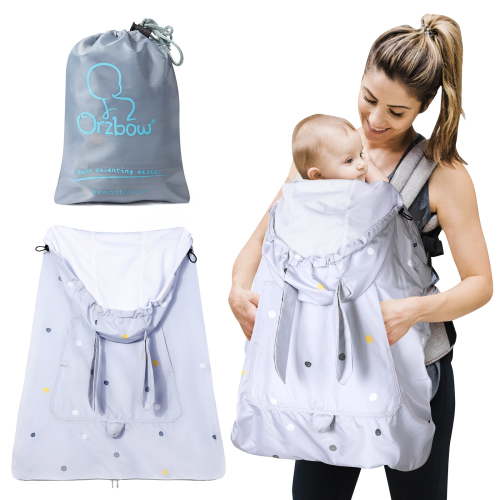Orzbow Summer Baby Carrier Cover with Detachable Hood, Waterproof & Windproof, Universal for Baby Carriers and Baby Waist Stool, Baby Bunting Bag for Car Seats and Strollers with Storage Bag, Gray