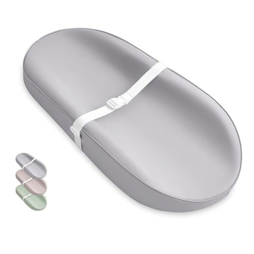 Blissful Diary Vegan Leather Baby Changing Pad with Waterproof & Wipe-Clean PU Cover, Avocado Size Cozy Diaper Changing Pad for Dresser and Table, Light Gray