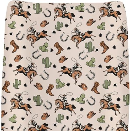 Retro Western Cowboy Baby Changing Pad Covers for Boys Girls Cowboy Boots Hat Horse Cactus Fitted Change Table Pad Covers Mats Wild West Desert Country Soft Diaper Change Table Sheets 32''×16''