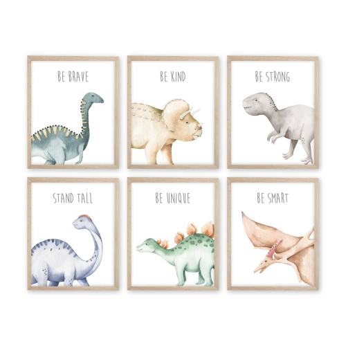 Watercolor Dinosaur Nursery Prints, Set of 6