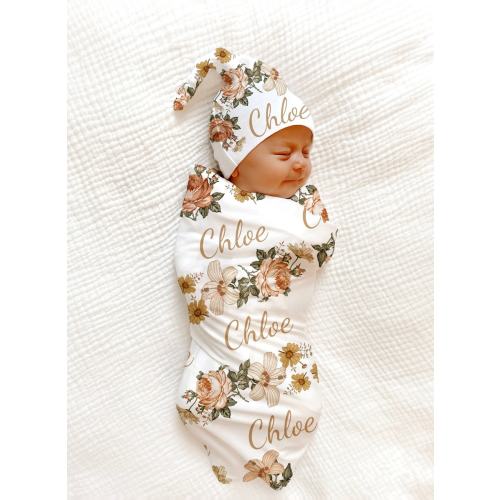 PERSONALIZED VINTAGE Floral Swaddle Blanket Newborn Baby Girl Coming Home Outfit Name Baby Blanket Baby Shower Gift Hospital Photo Outfit  —
