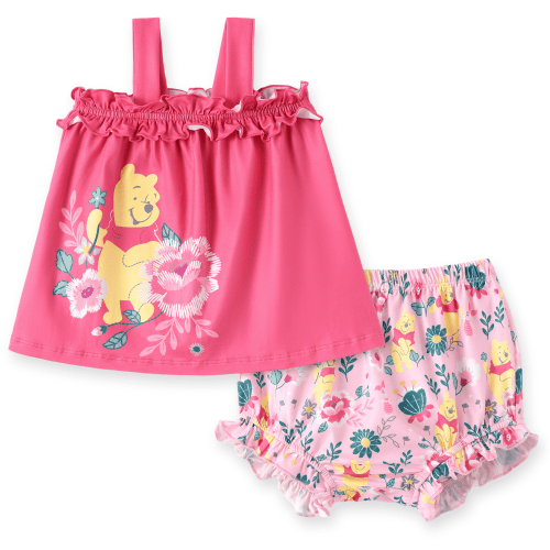 Disney Winnie the Pooh Baby Girls Gifts Sets Sleeveless Graphic Tee with Bloomers Shorts Summer Cute Pink Outfits Infant