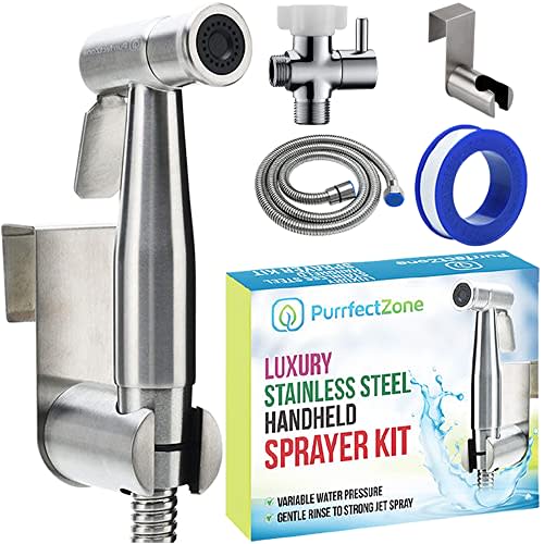Purrfectzone Bidet Sprayer for Toilet, Handheld Sprayer Kit, Hand Held Bidet, Cloth Diaper Sprayer Set - Easy to Install - Stainless Steel