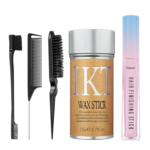 5 Packs Set Hair Wax Stick，Hair Finishing Stick and Edge Brush Rat Tail Comb Bristle Hair Brush，Slick Stick for Hair Non-greasy Styling Hair Pomade Stick，Hair Bun Hair Accessories for Women Grils