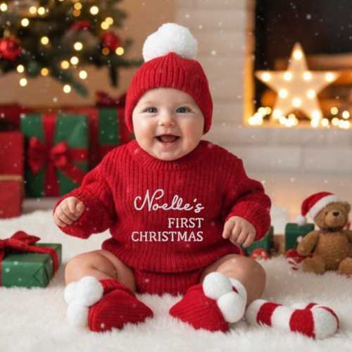First Christmas Baby Romper, Personalized Baby Name Romper, Baby Christmas Outfit, My First Christmas, Christmas Gift, Baby Shower Gift