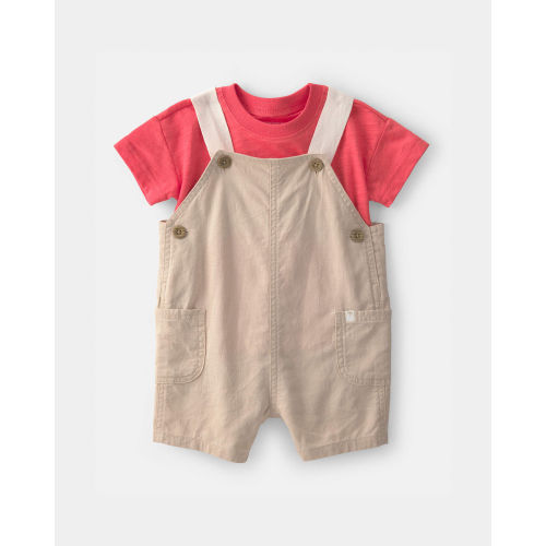 Baby Boy 2-Piece Overall Set - Coral/Khaki | Carter's