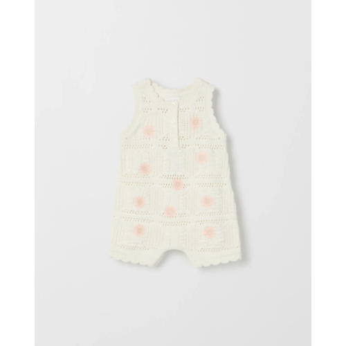 Baby Organic Cotton Crochet Knit Romper - Daisy Gardenia