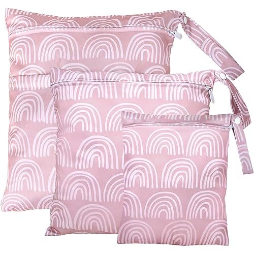 3 Sizes Wet Bags, Waterproof Storage Bag for Baby Diapers and Pump Parts, Reusable Diaper Bag with Zippered Pockets and Handle, Travel Bags, Beach, Pool, Gym Bag for Swimsuits & Wet Clothes, Set of 3