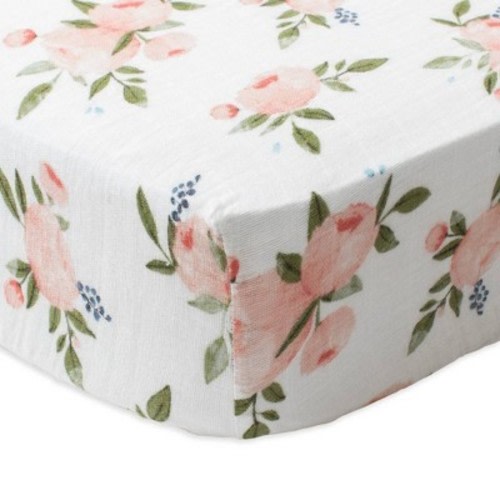 Little Unicorn Cotton Muslin Crib Fitted Sheet - Watercolor Roses