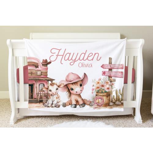 Western Blanket, Cowgirl Personalized Baby Blanket Gift, Toddler Blanket, Desert Decor, Toddler Birthday Gift, Western Theme Nursery  BB39