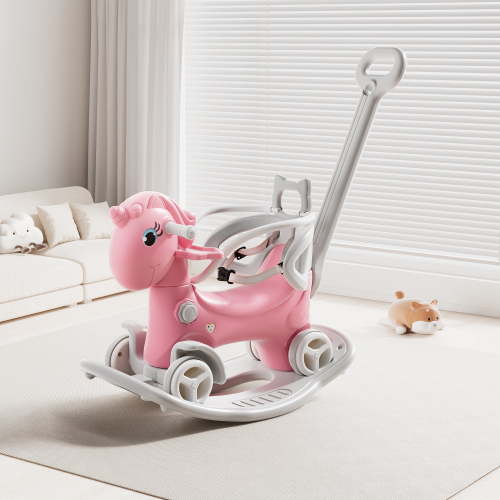 Rocking Horse for Toddlers with Push Handle and Backrest, Unicorn, Pink