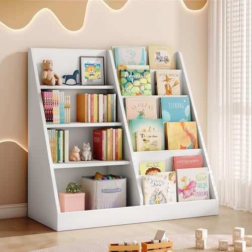 Tatub 6 Tier Kids Wooden Bookshelf and Toy Storage, White