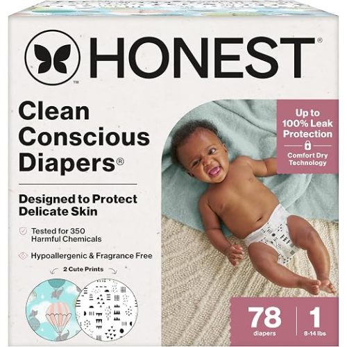 The Honest Company Daytime Diapers, Pattern Play, Size 1, 78 Count