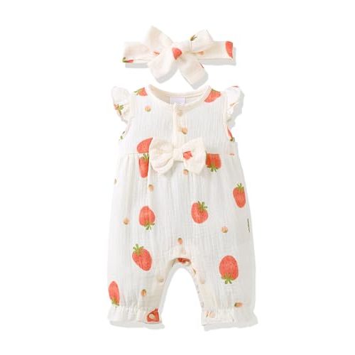 Renotemy Baby Girl Clothes Romper Infant Summer Bodysuit Outfits Cotton Linen Jumpsuits Newborn Essential Preemie Clothes
