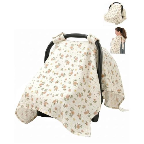 Muslin Car Seat Cover for Babies, 100% Cotton Infant Carseat Canopy