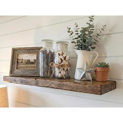 Rustic Floating Shelves for Wall - Solid Wood Oak Floating Shelf, Thick Wood Wall Shelves with Hidden Bracket, Easy Install, Made in USA (24x6)