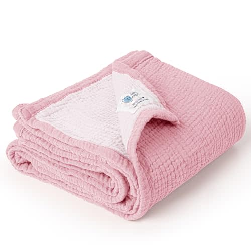 lulumoon Muslin Baby Blanket for Newborns: Lightweight Cotton Crib Blanket Neutral - Soft Lightweight for Stroller & Daycare 36"x40"(Pink)