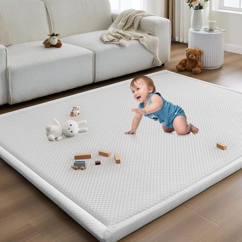 Baby Play Mat for Floor Nursery Rug Muscle Mat Area Rug Playroom Rug 50"x50" Playpen Mat Elastic Foam 1.3" Thick Crawling Mat for Babies,Toddlers, Infants, Kids,Sapphire Blue