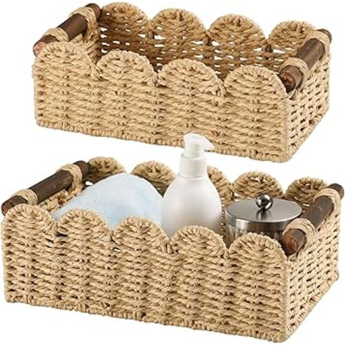 Storage Basket Wicker Baskets for Organizing Toilet Paper Storage Basket for Toilet Tank Top,Beige