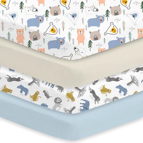 Little Grape Land Crib Sheets Girl 4 Pack, Baby Crib Sheets for Standard Crib & Toddler Mattress, Super Soft Breathable Crib Sheet Set for Girls (Floral & Butterfly)